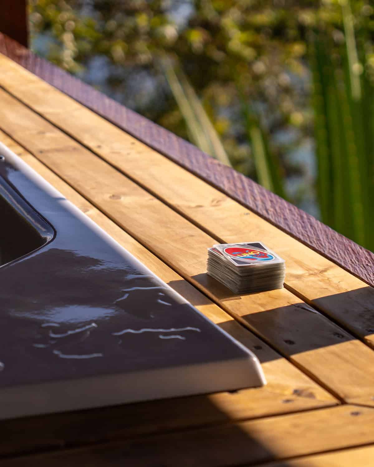 Romantic jacuzzi with sunset views of iconic Peñol Rock at luxury Guatape rental