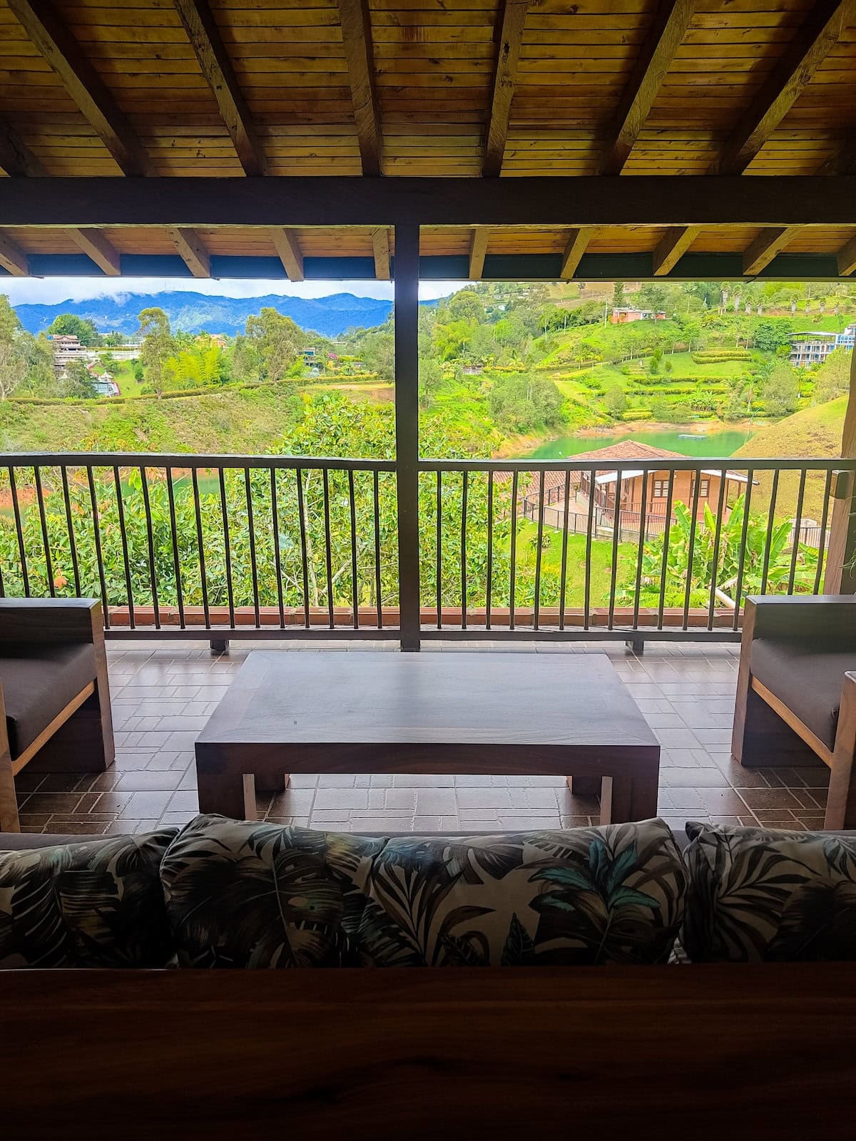 Balcony overlooking lush green hills and mountains