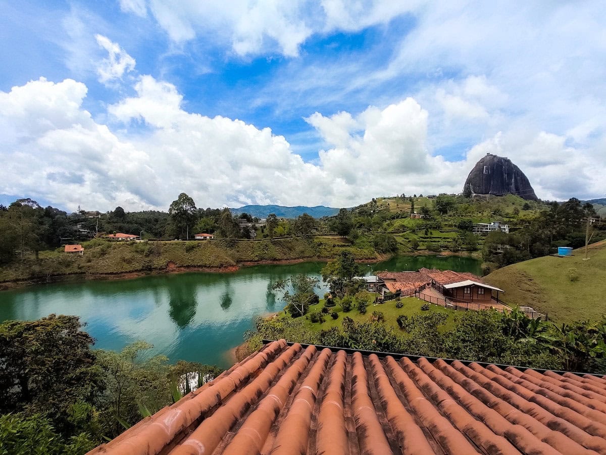 Stunning view with lush green landscapes and iconic rock formation